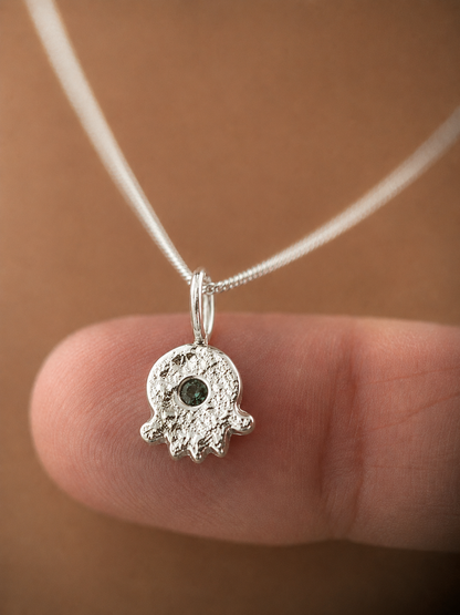 Hamsa Pendant With Lab Emerald in Silver