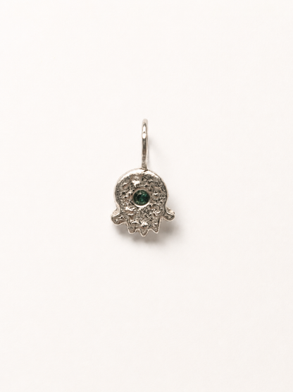 Hamsa Pendant With Lab Emerald in Silver