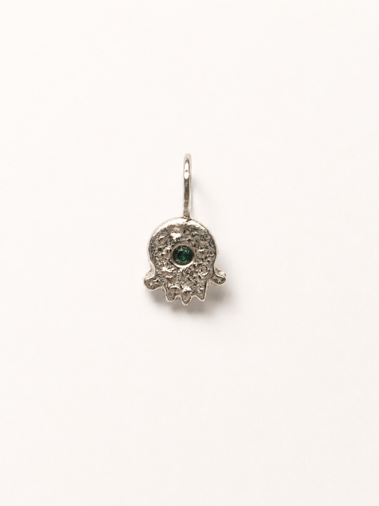 Hamsa Pendant With Lab Emerald in Silver