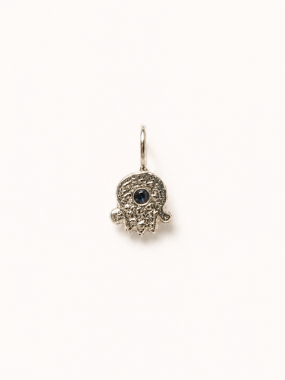 Hamsa Pendant With Lab Sapphire in Silver