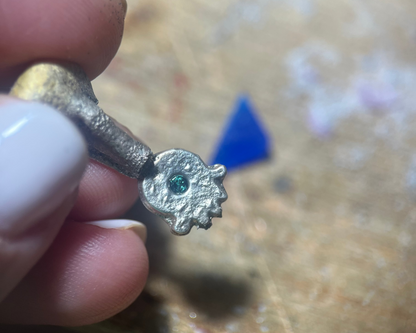 Hamsa Pendant With Lab Emerald in Silver