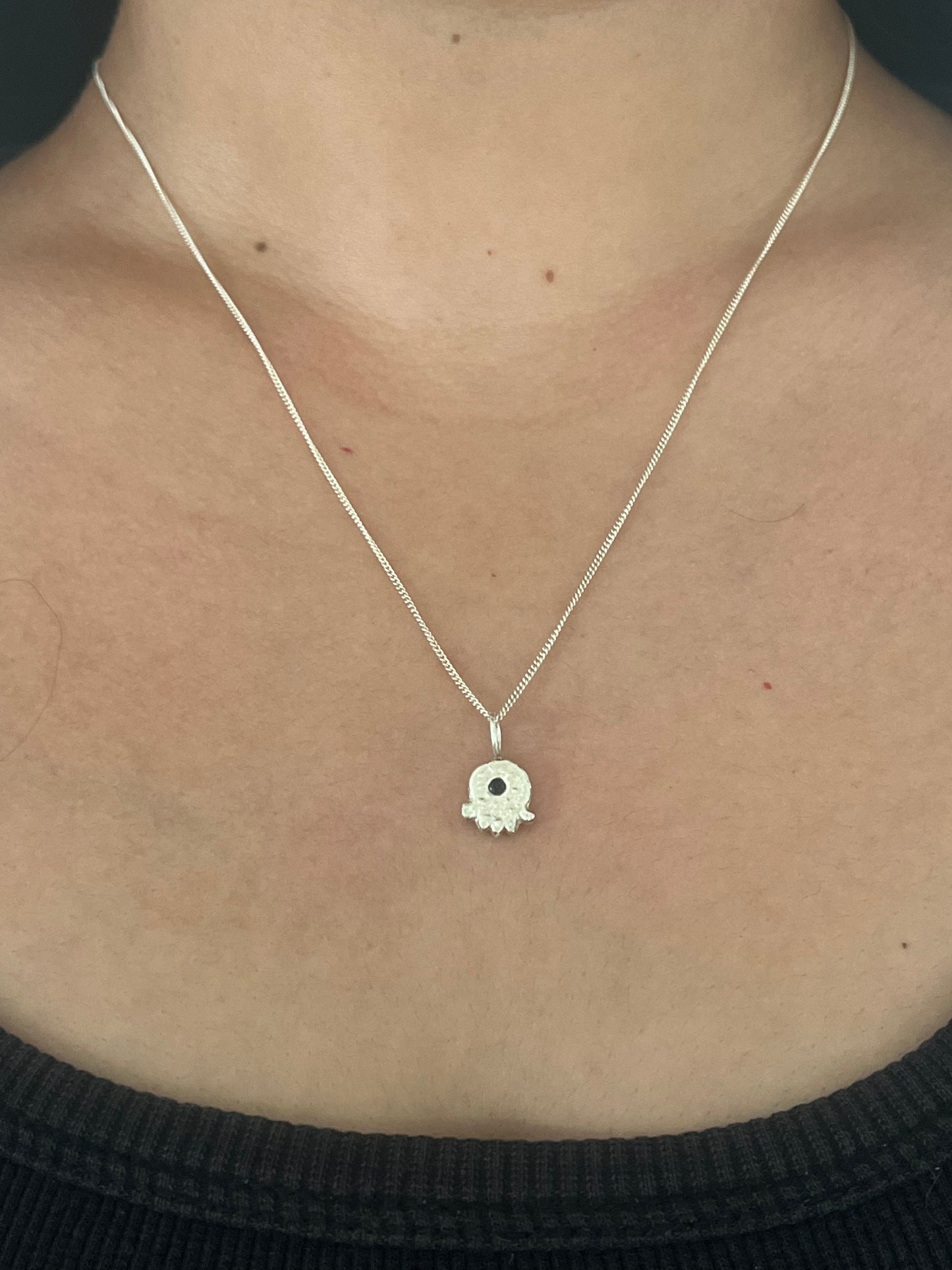 Hamsa Pendant With Lab Sapphire in Silver