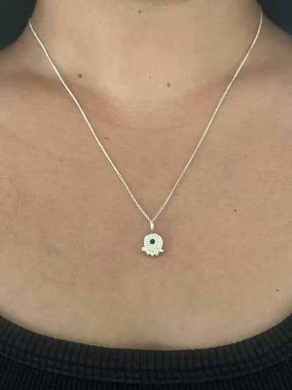 Hamsa Pendant With Lab Sapphire in Silver